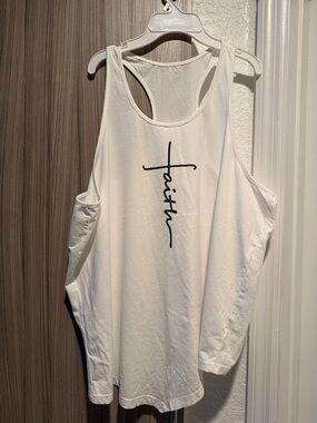 White Racerback Tank Top with 'Faith' Script